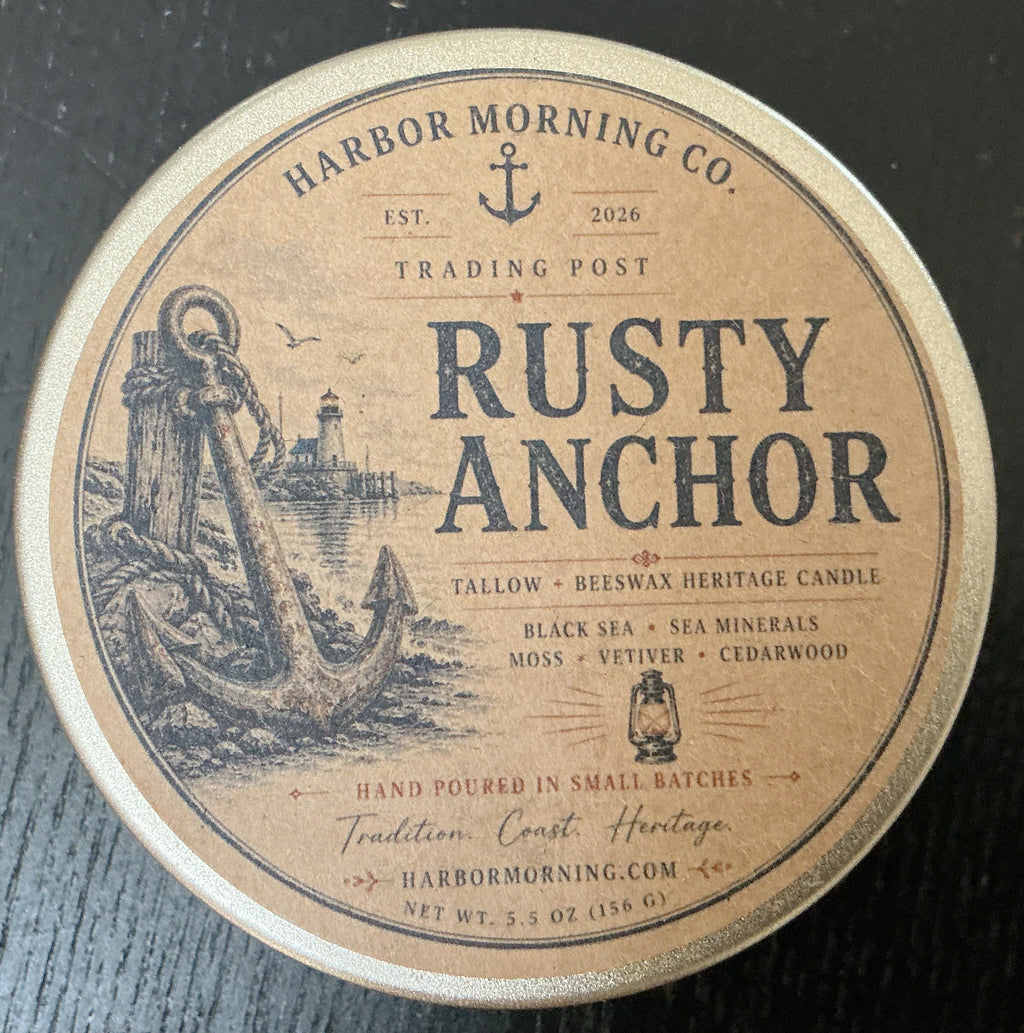 Rusty Anchor Trading Post tallow and beeswax heritage candle lid detail