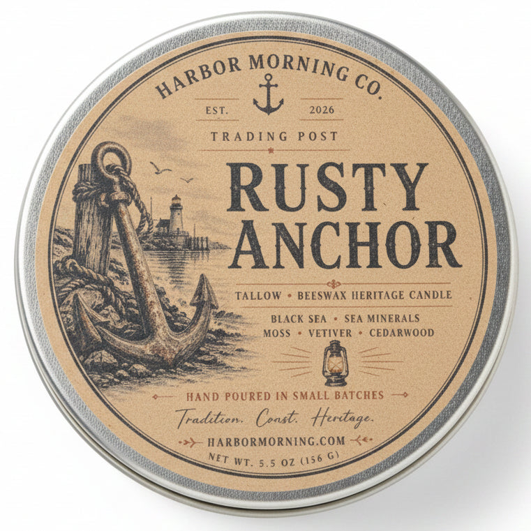 Rusty Anchor Trading Post tallow and beeswax heritage candle lid detail