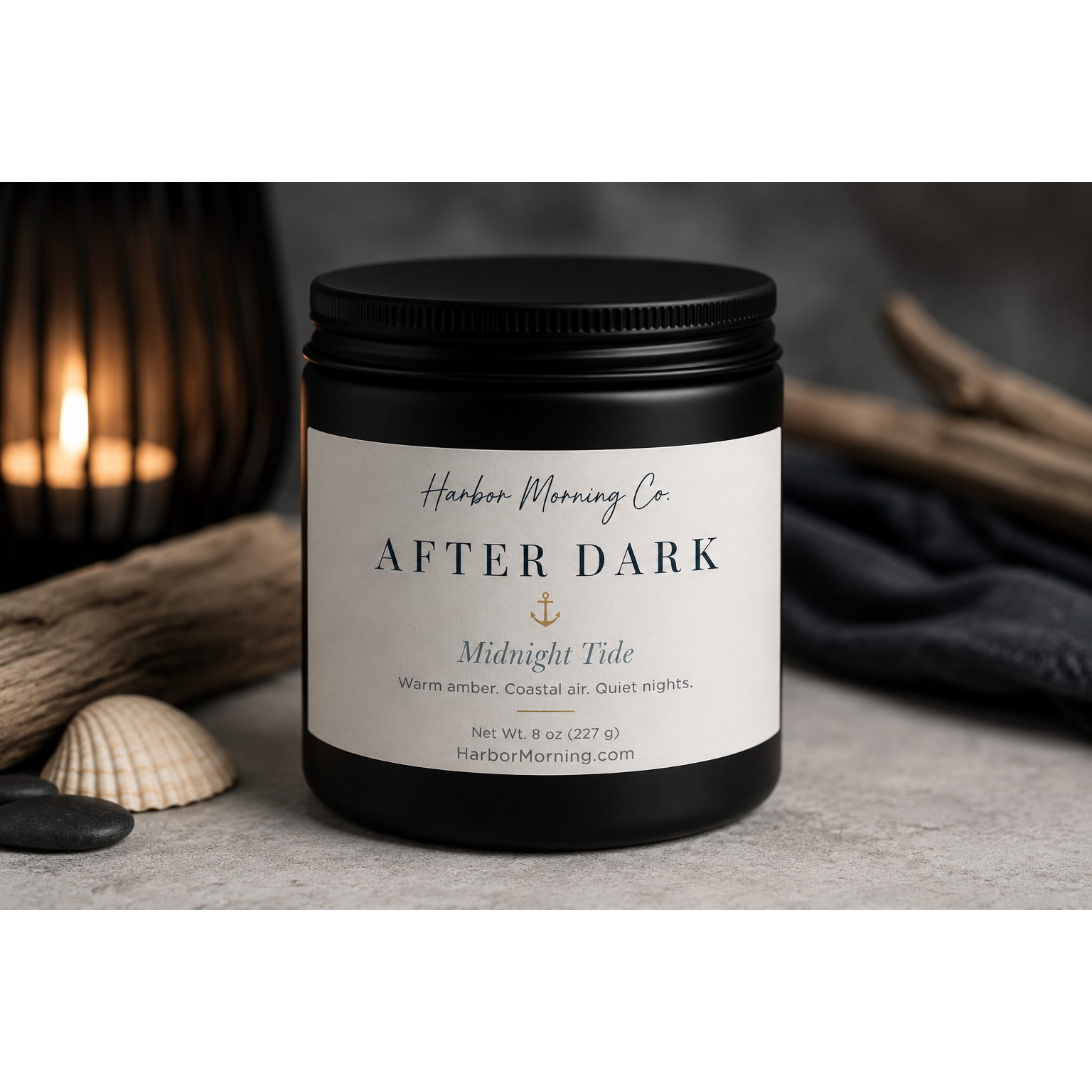 Midnight Tide After Dark 8 oz soy candle by Harbor Morning Co.