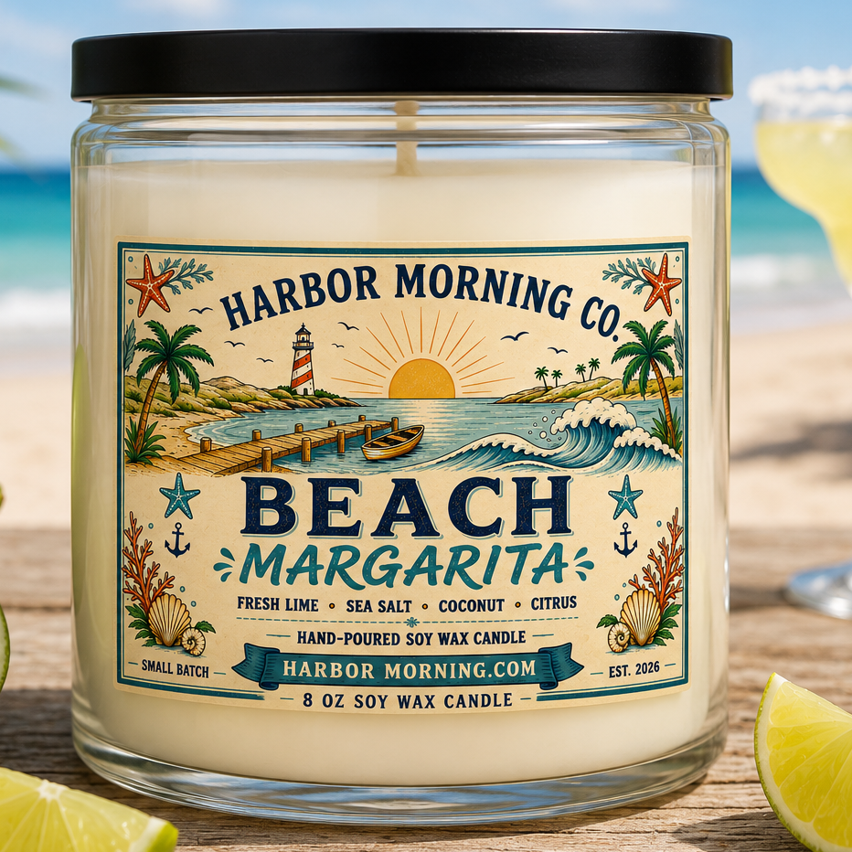 Beach Margarita 8 oz coastal soy candle by Harbor Morning Co.
