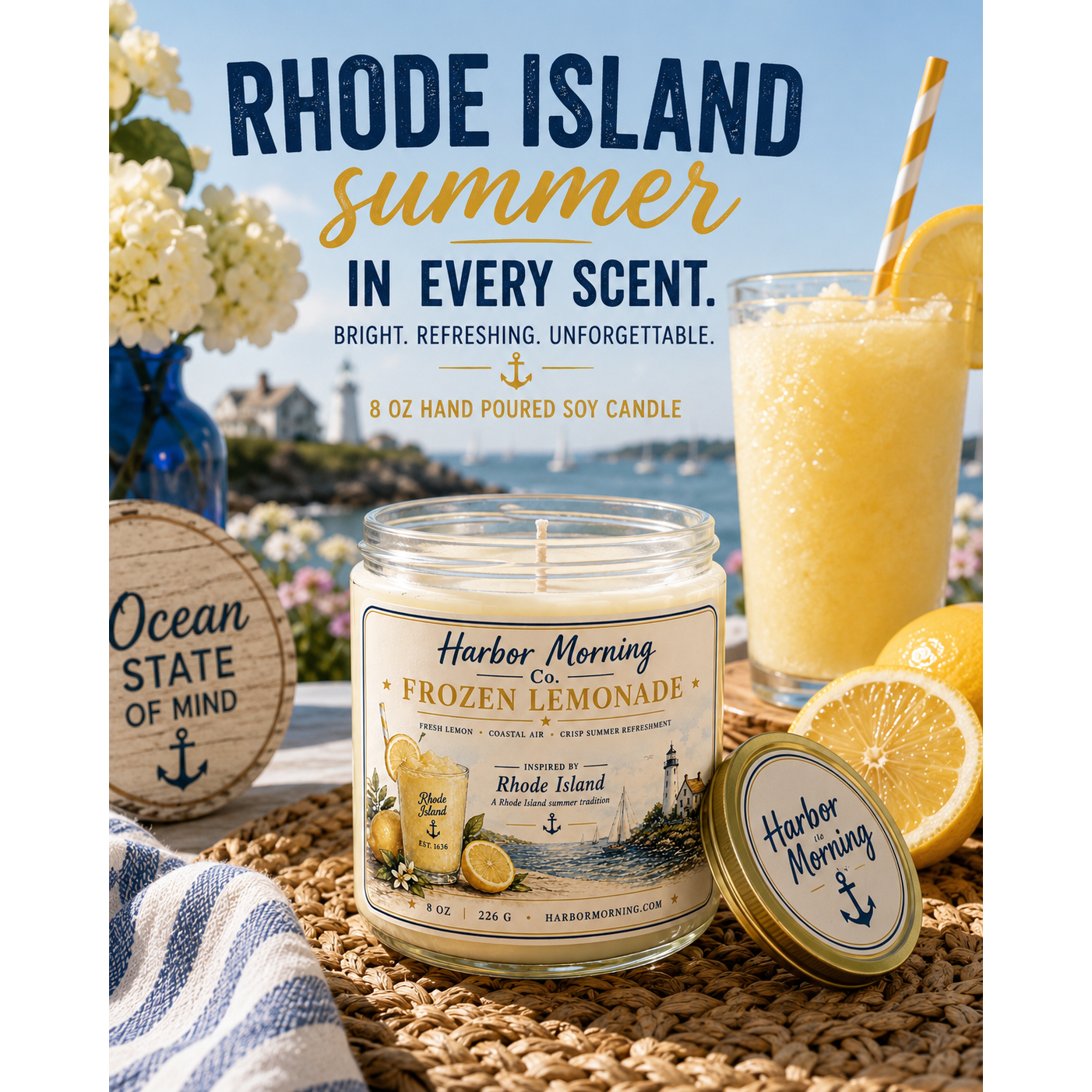 Frozen Lemonade 8 oz soy candle by Harbor Morning Co.