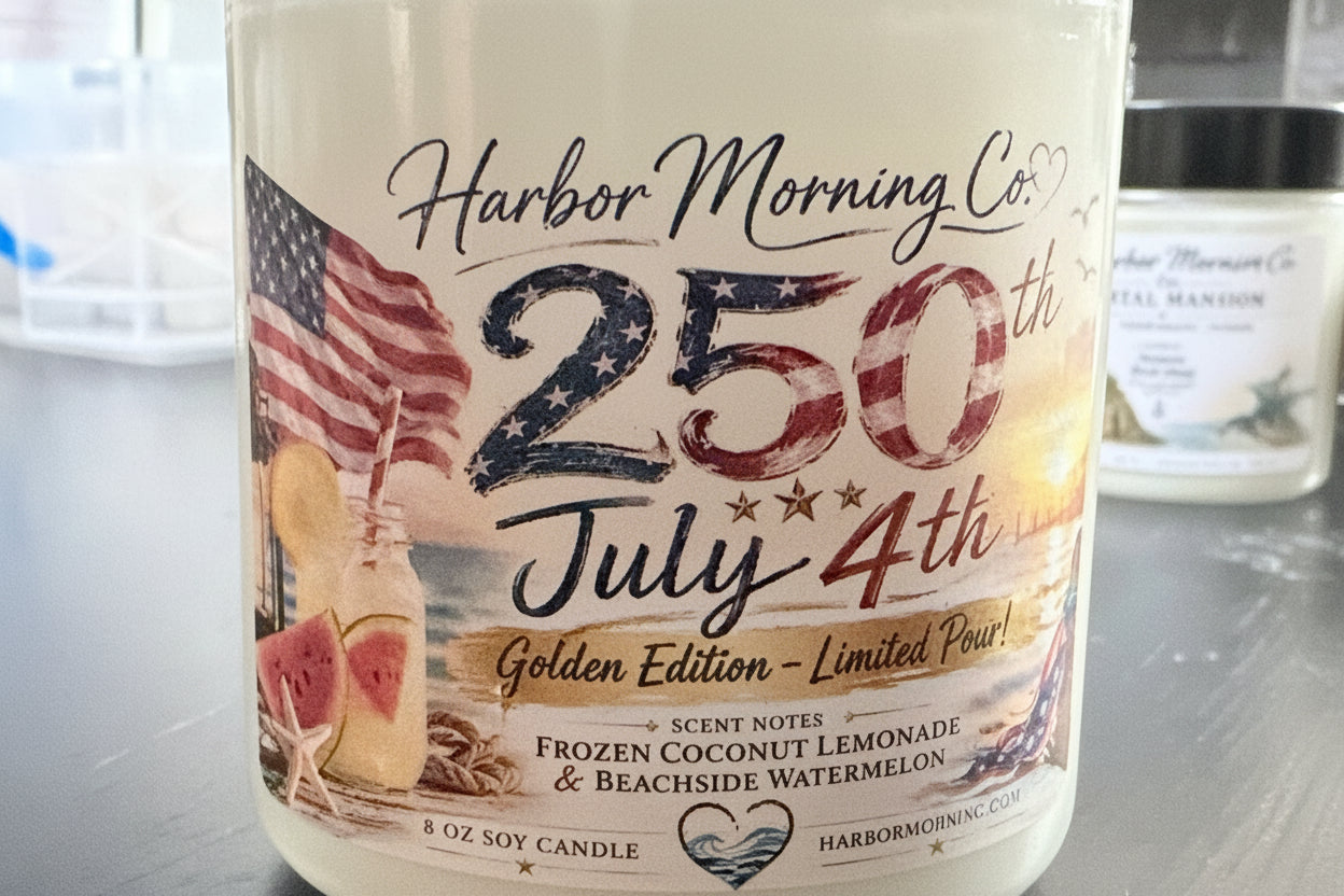 250th Fourth of July patriotic coconut lemonade soy candle with beach label