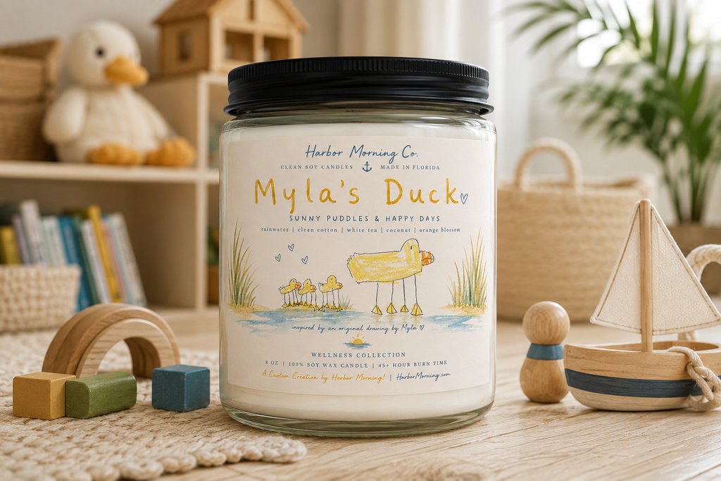 Myla's Duck Candle | Child Artwork Inspired Coastal Soy Candle | Harbor Morning Co.