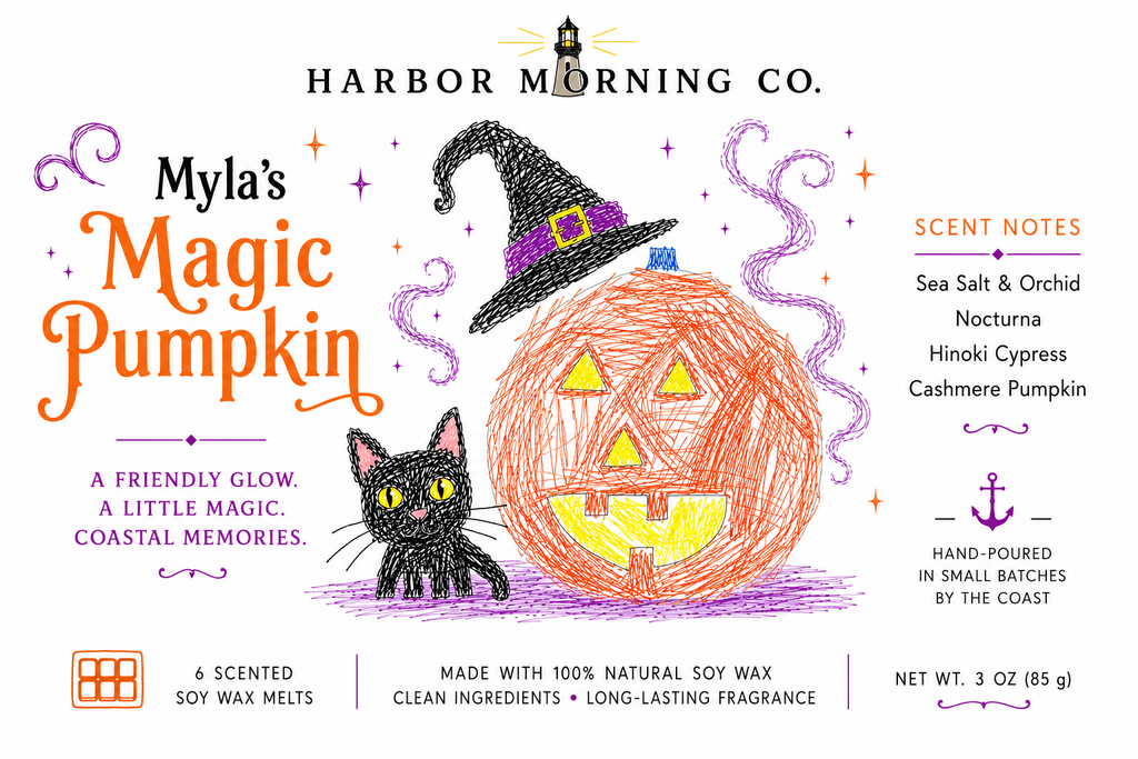 Myla's Magic Pumpkin Halloween soy wax melts in clamshell packaging