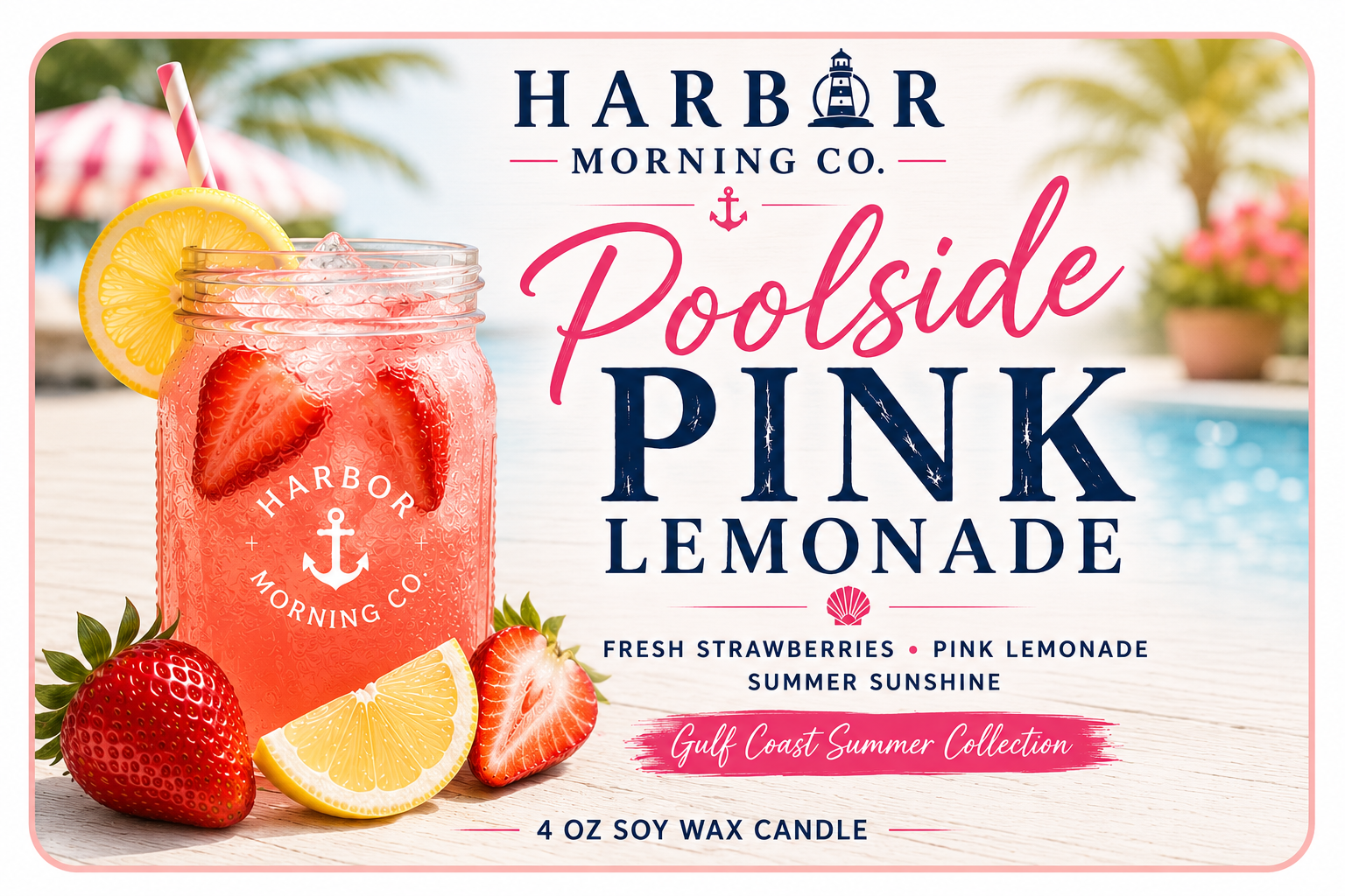 Poolside Pink Lemonade | Hand-Poured Coastal Soy Candle 4oz