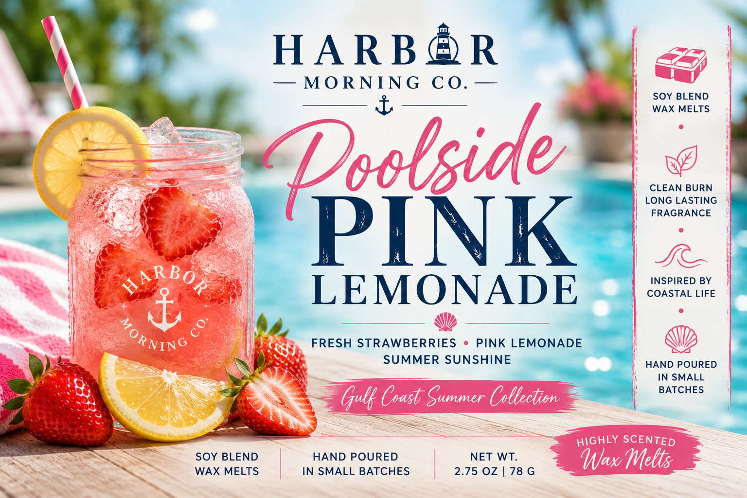 Poolside Pink Lemonade | Hand-Poured Coastal Soy Wax Melts