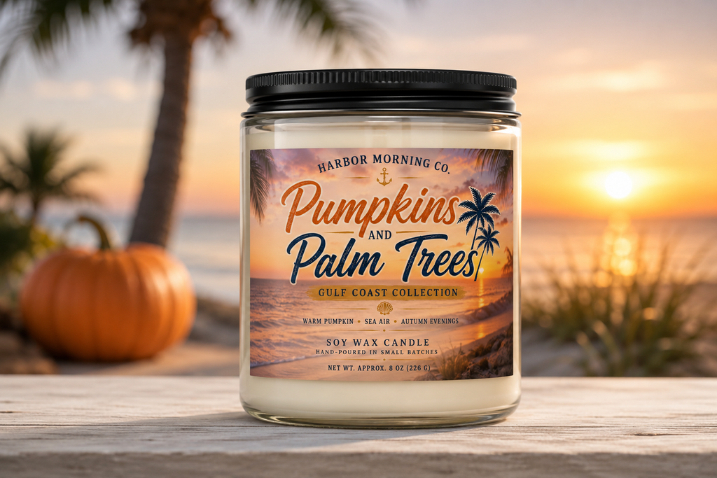 Pumpkins & Palm Trees | Hand-Poured Coastal 8oz Soy Candle