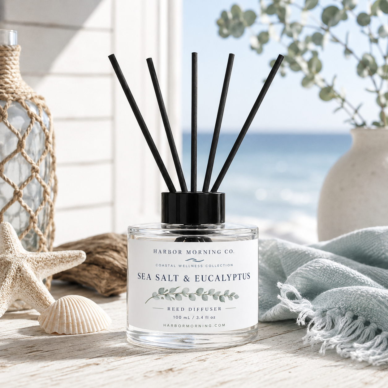 Sea Salt & Eucalyptus Reed Diffuser | Coastal Wellness Collection