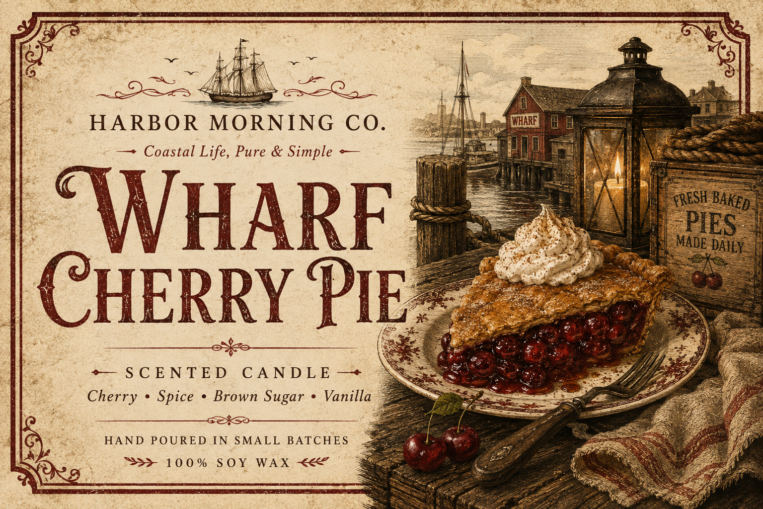 Wharf Cherry Pie 8 oz soy candle by Harbor Morning Co.