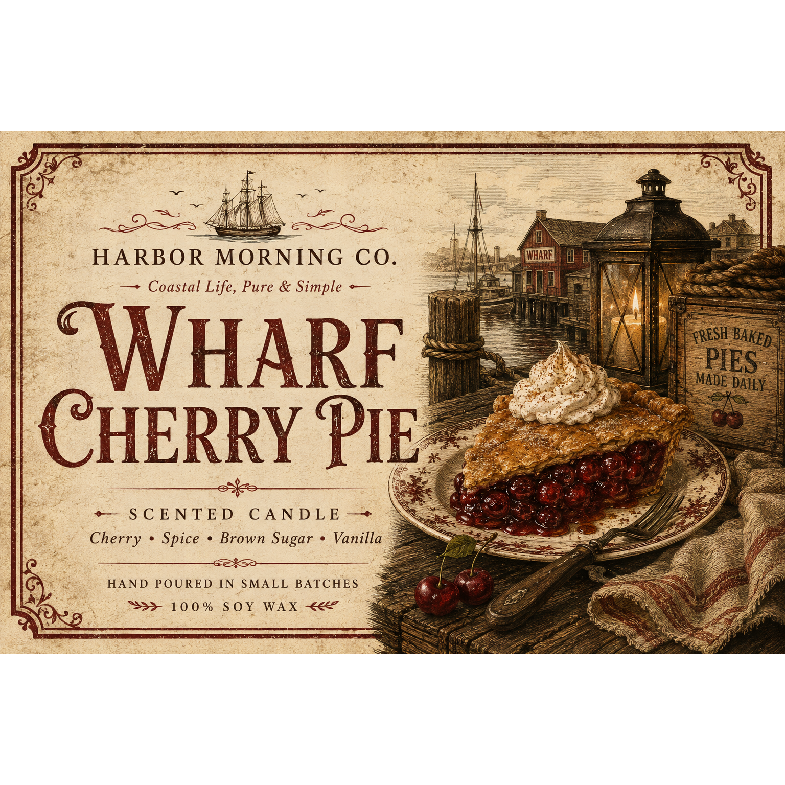 Wharf Cherry Pie 8 oz soy candle by Harbor Morning Co.