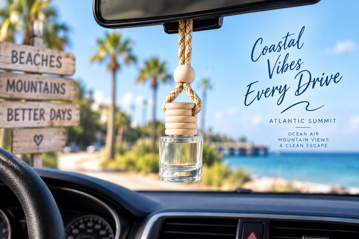 Atlantic Summit Car Air Diffuser hanging from a rearview mirror