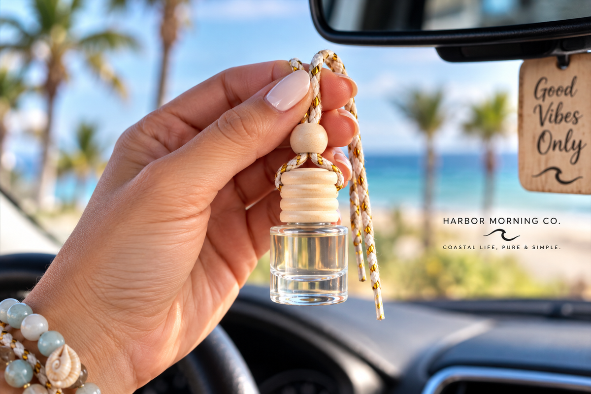 Beach Sunset Car Air Diffuser held inside a coastal car setting