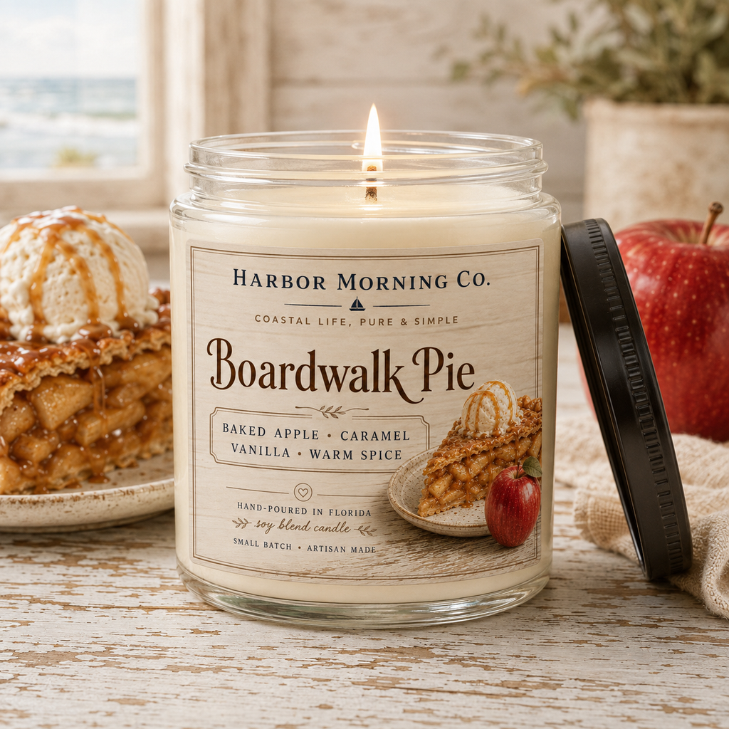 Boardwalk Pie coastal dessert-inspired soy candle lifestyle image