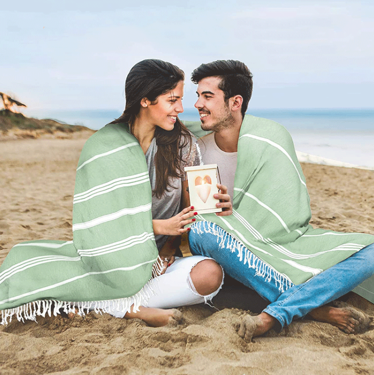 Turkish Non-Stick Sand Tassel Beach Towel | Pure Cotton | Quick-drying