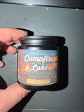 Campfire by the Lake 4 oz soy candle in black jar by Harbor Morning Co.