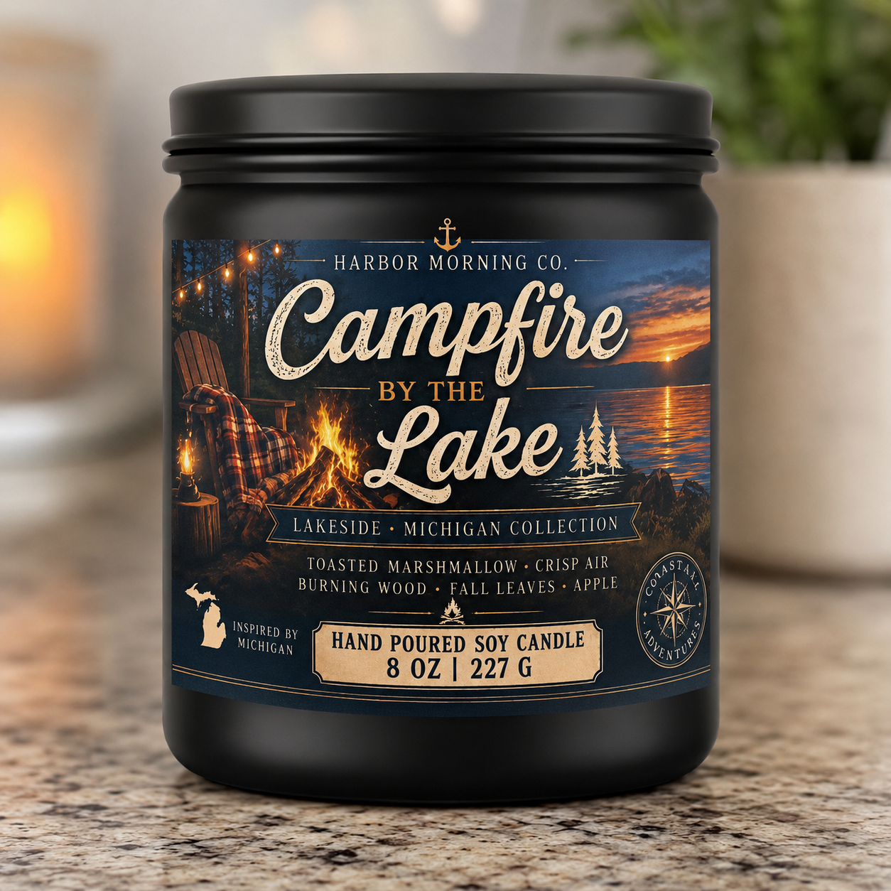 Campfire by the Lake 8 oz soy candle by Harbor Morning Co.