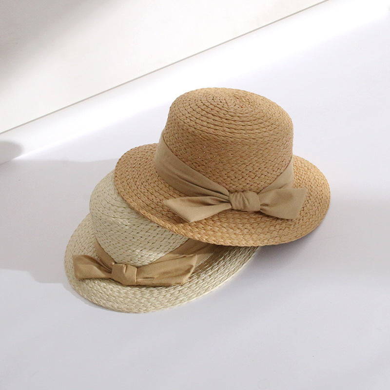 Bow Big Brim Straw Bucket Hat Sweet Beach