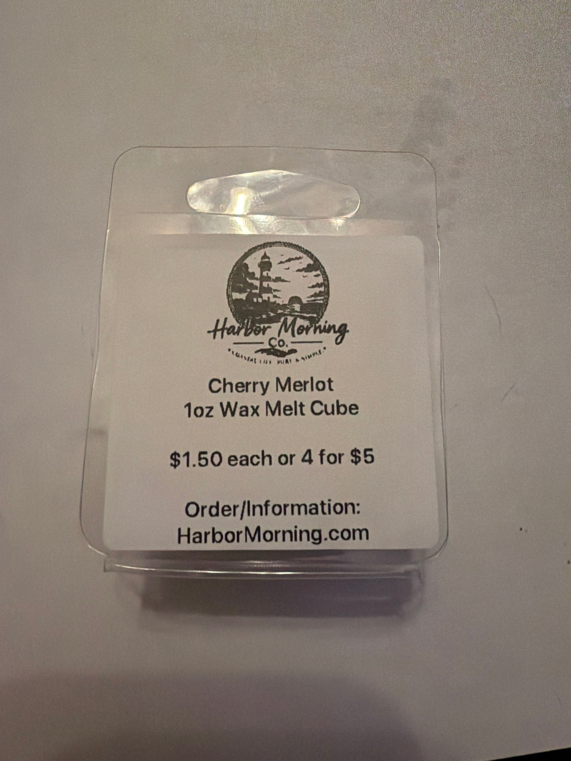 Harbor Morning Co. Cherry Merlot 1 oz wax melt cube in clear clamshell packaging