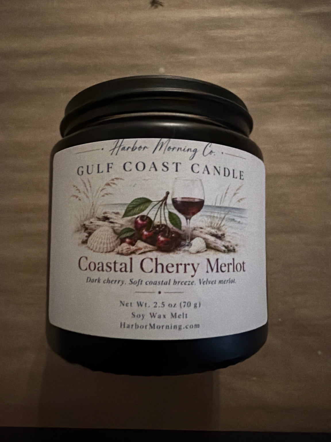 Harbor Morning Co. Coastal Cherry Merlot 4 oz candle in matte black jar