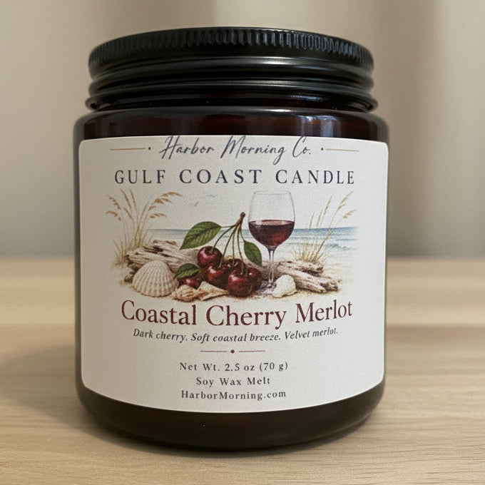Harbor Morning Co. Coastal Cherry Merlot 4 oz candle in matte black jar