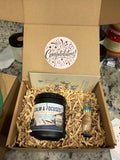 Congratulations gift box with Calm & Focused candle, greeting card, and matches