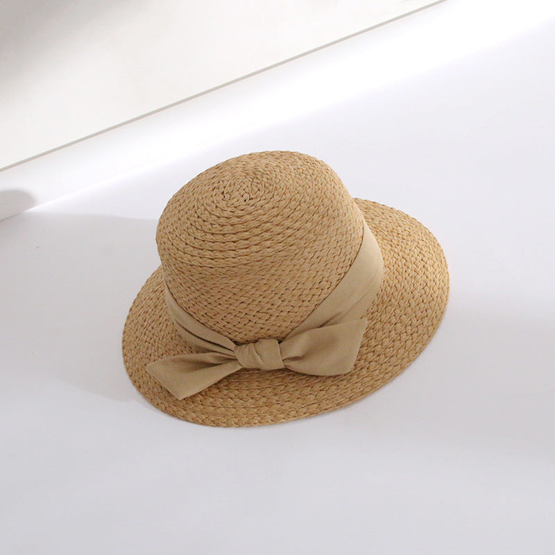 Bow Big Brim Straw Bucket Hat Sweet Beach