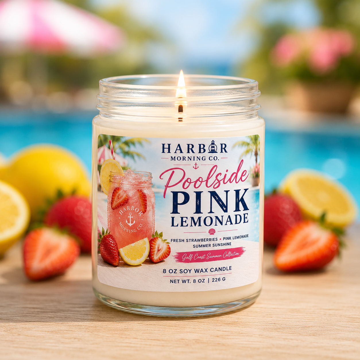 Poolside Pink Lemonade | Hand-Poured Coastal Soy Candle 8oz