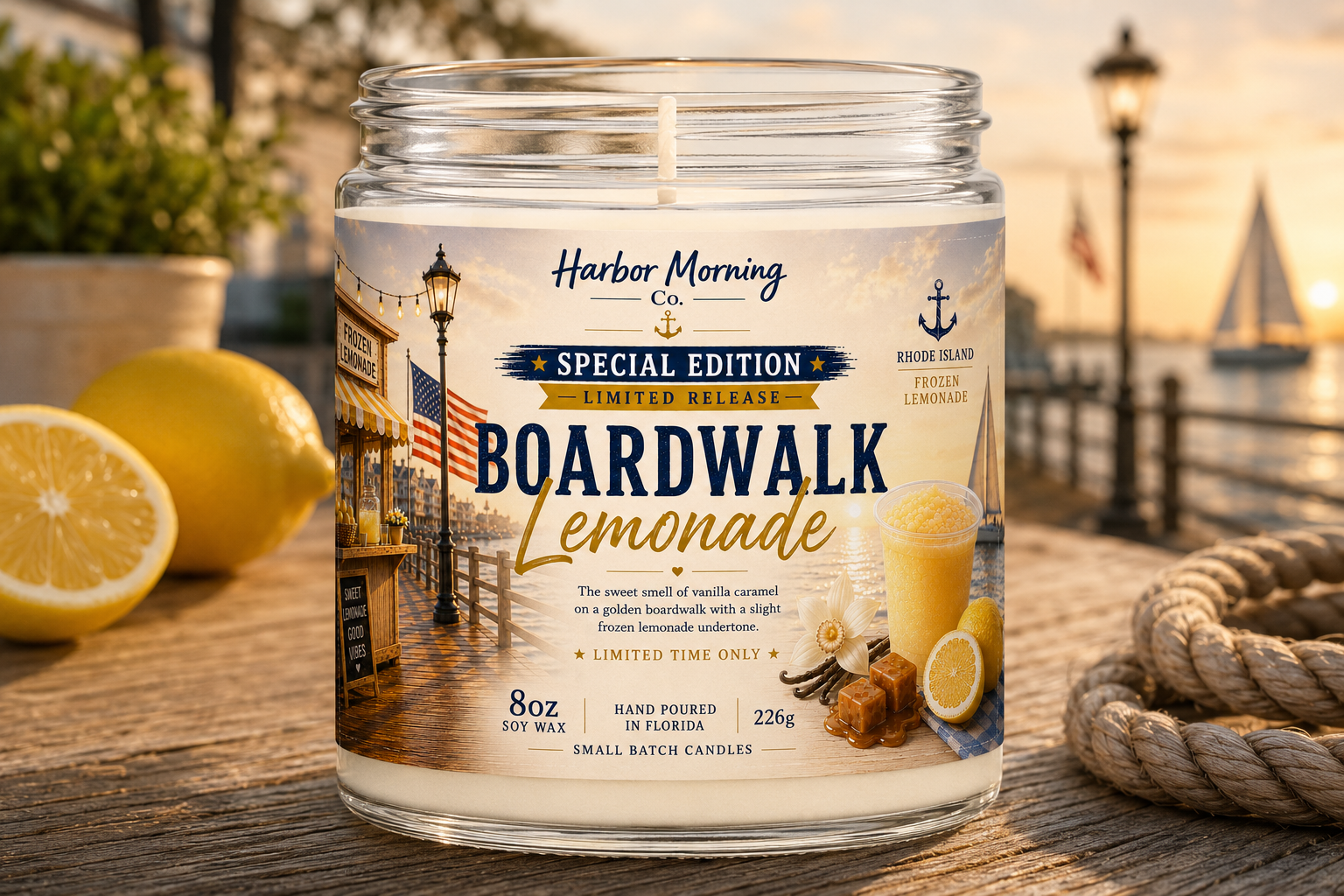 Boardwalk Lemonade™ | Limited Release Coastal Soy Candle | Newport Summer Inspired | 8 oz Soy Candle