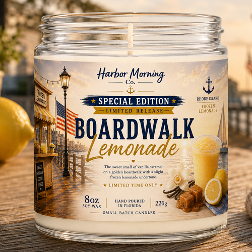 Boardwalk Lemonade 8 oz coastal soy candle inspired by Newport summer