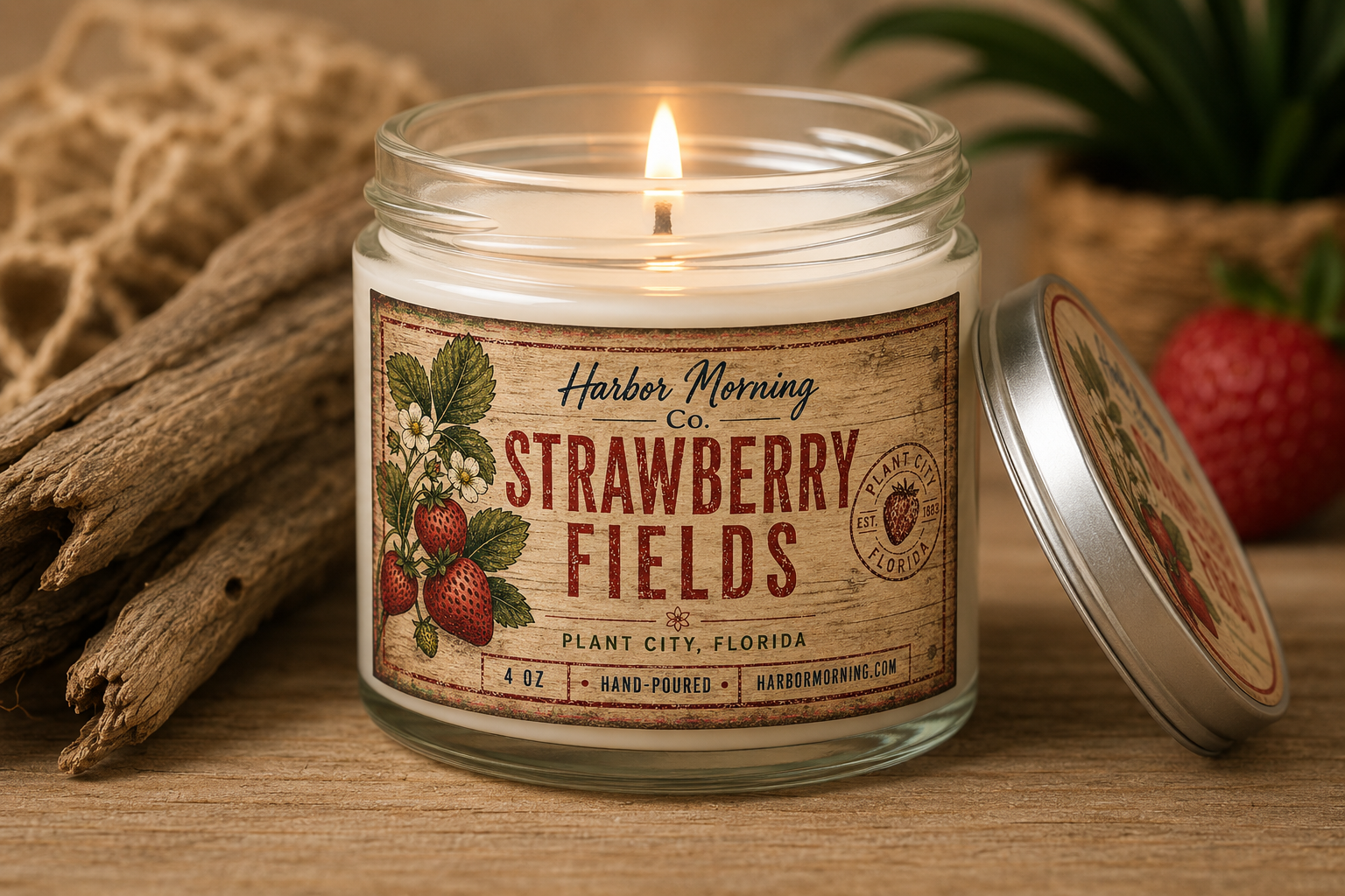 Strawberry Fields Candle – Sweet Berry Scent | 4 oz Hand-Poured Soy Candle