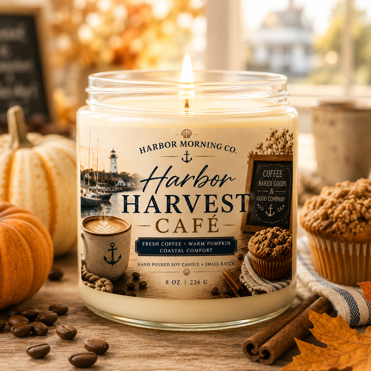 Harbor Harvest Café | Pumpkin & Fresh Coffee 8oz Soy Candle
