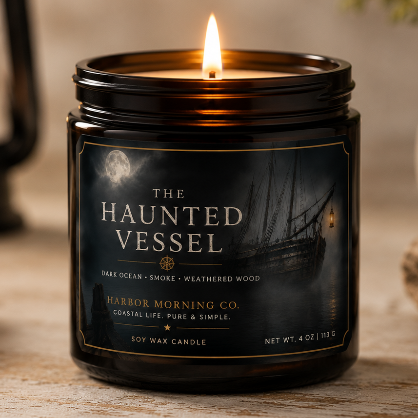 The Haunted Vessel hand-poured Halloween soy candle by Harbor Morning Co.