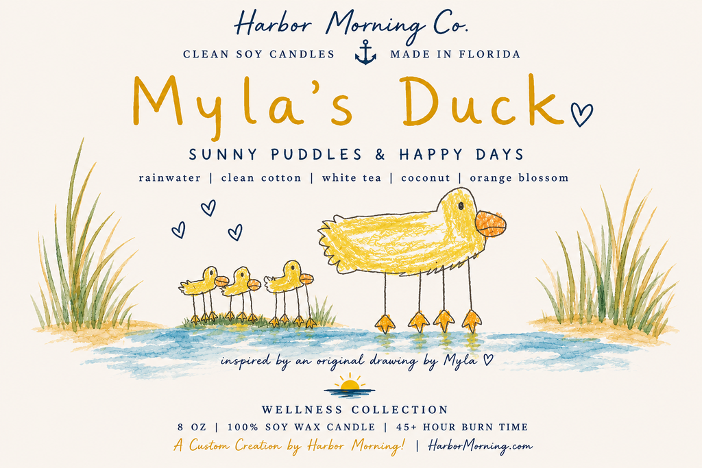 Myla's Duck Candle | Child Artwork Inspired Coastal Soy Candle | Harbor Morning Co.