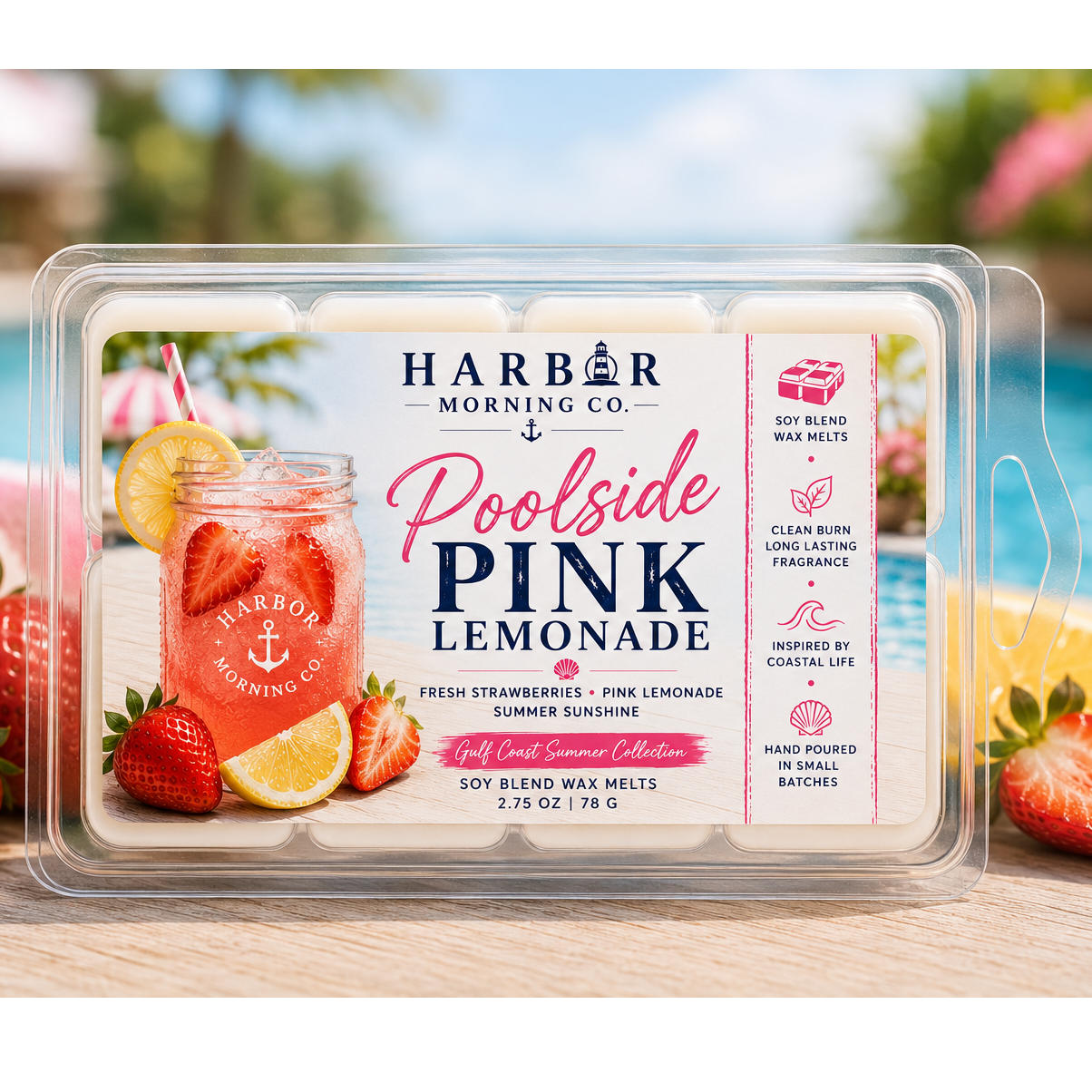 Poolside Pink Lemonade scented wax melts by Harbor Morning Co.