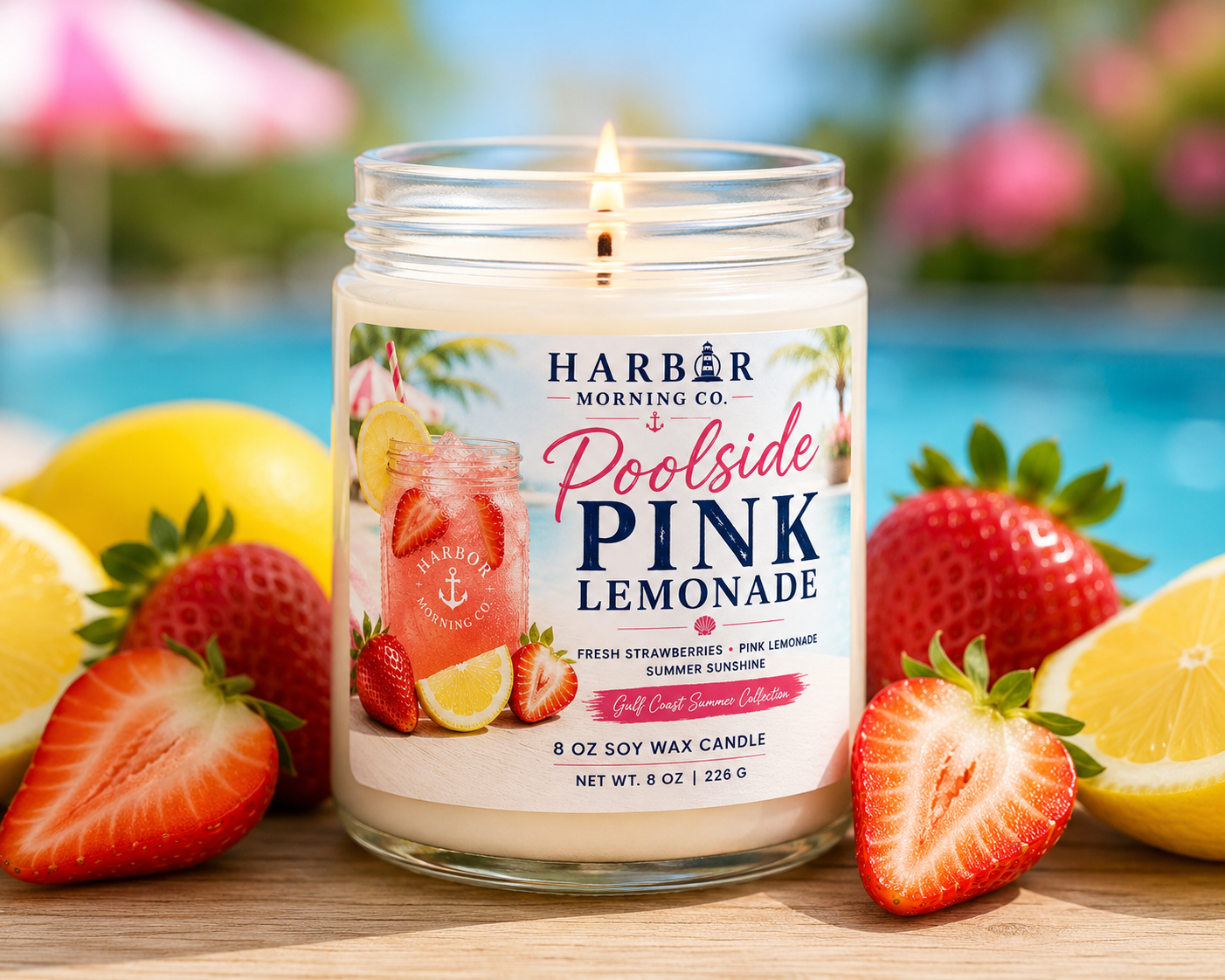 Poolside Pink Lemonade | Hand-Poured Coastal Soy Candle 8oz