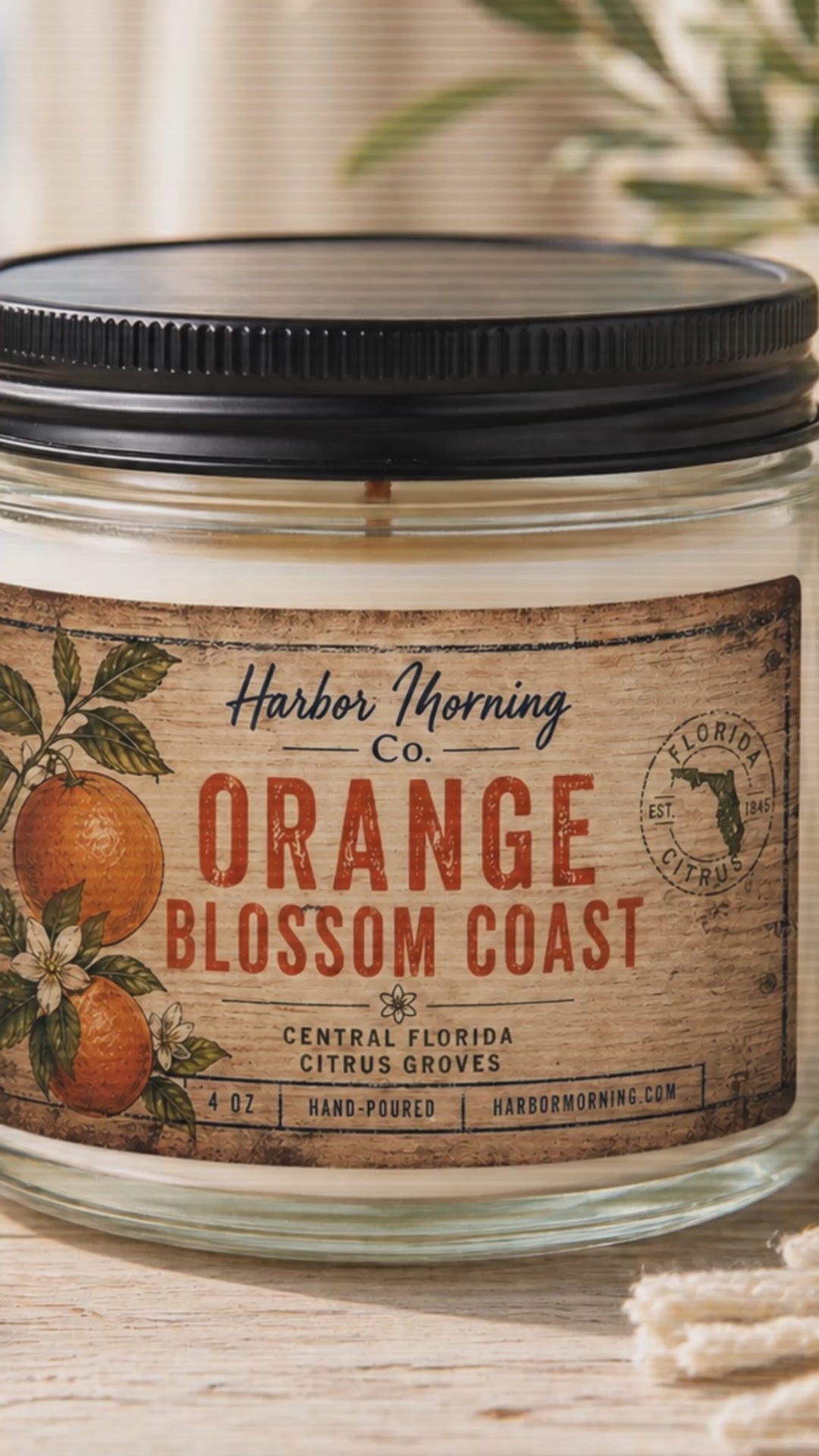 Orange Blossom Coast Candle – Florida Citrus Grove Scent | 4 oz Hand-Poured Soy Candle