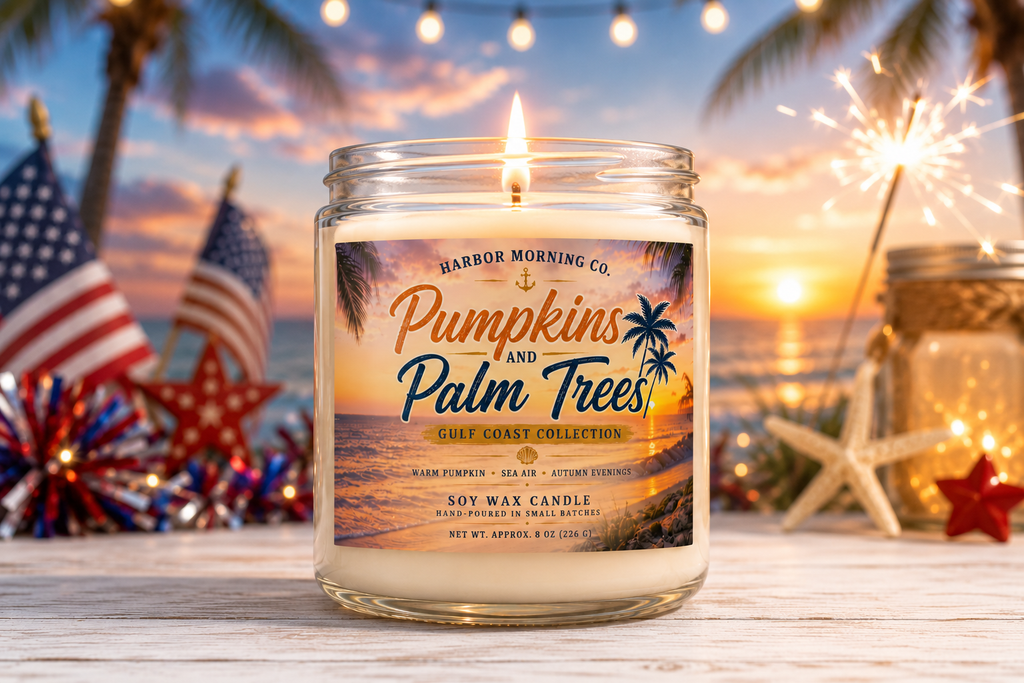 Pumpkins & Palm Trees | Hand-Poured Coastal 8oz Soy Candle