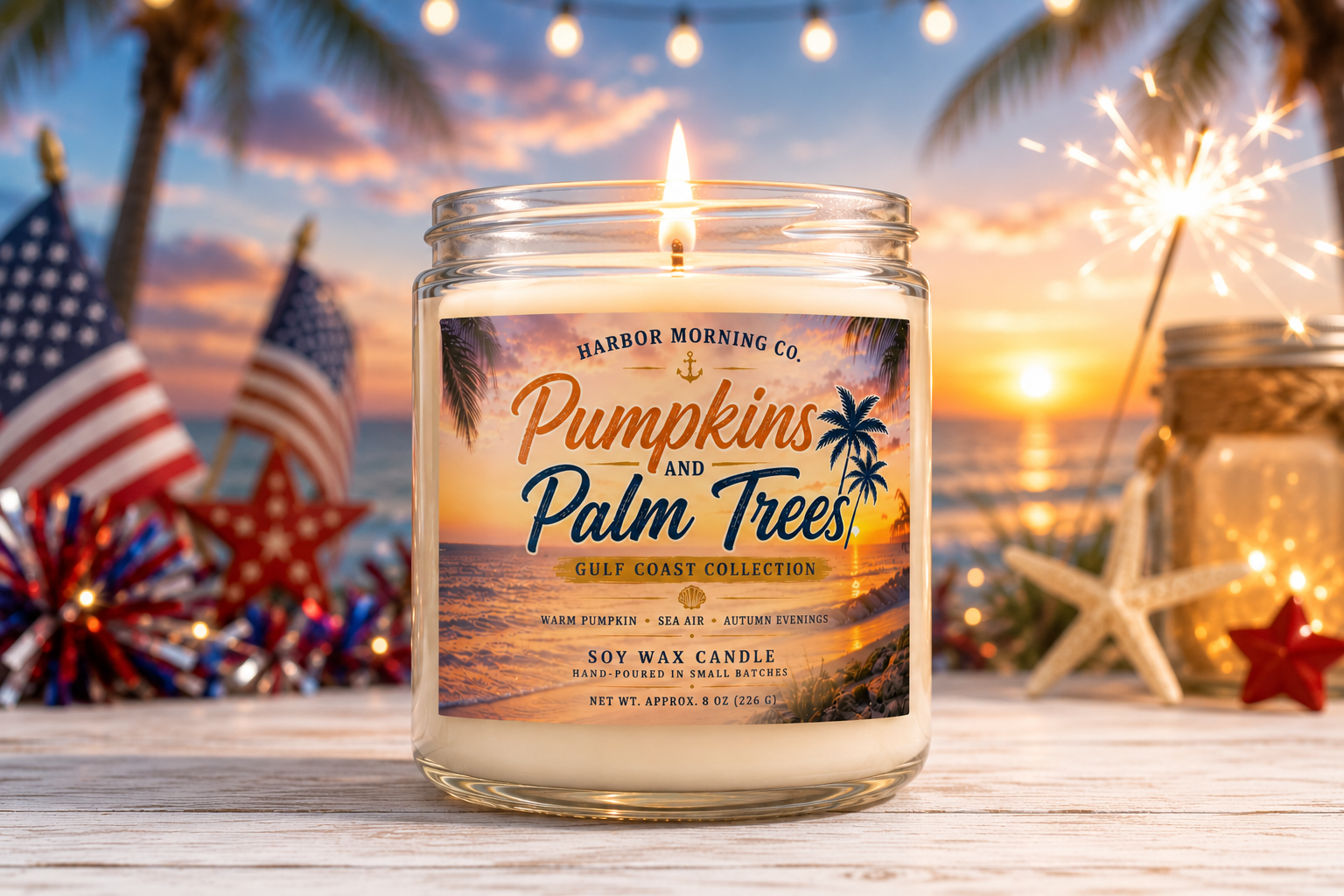 Pumpkins & Palm Trees | Hand-Poured Coastal 8oz Soy Candle