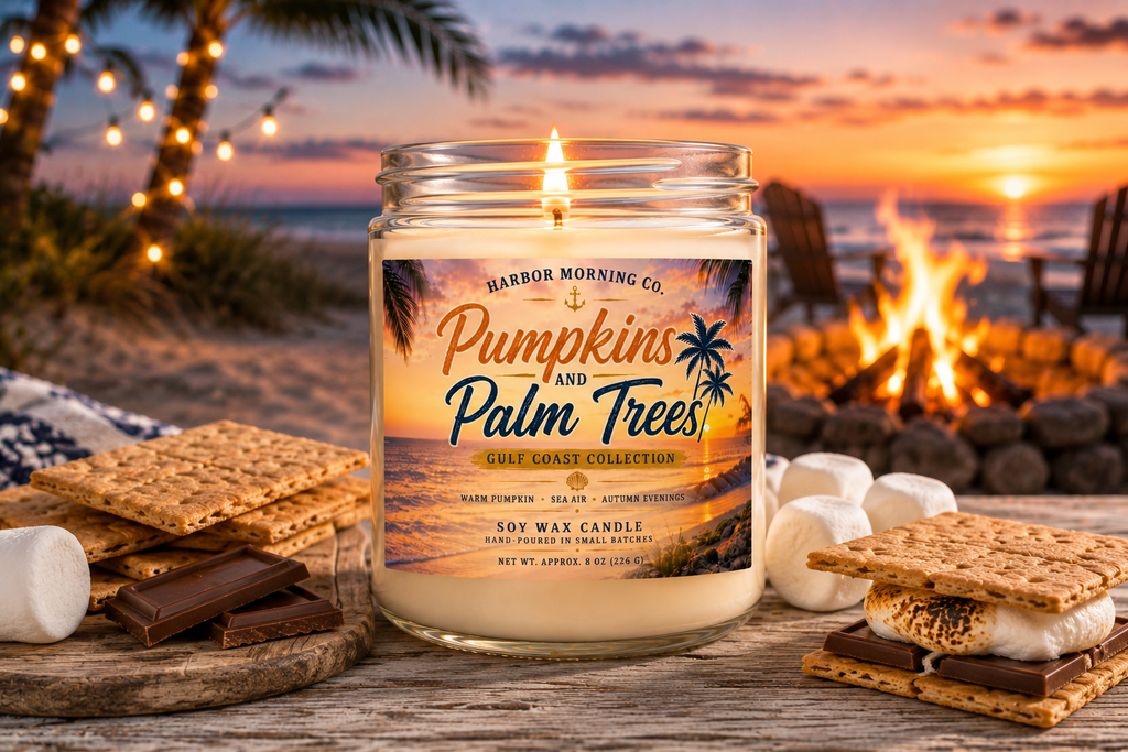 Pumpkins & Palm Trees | Hand-Poured Coastal 8oz Soy Candle