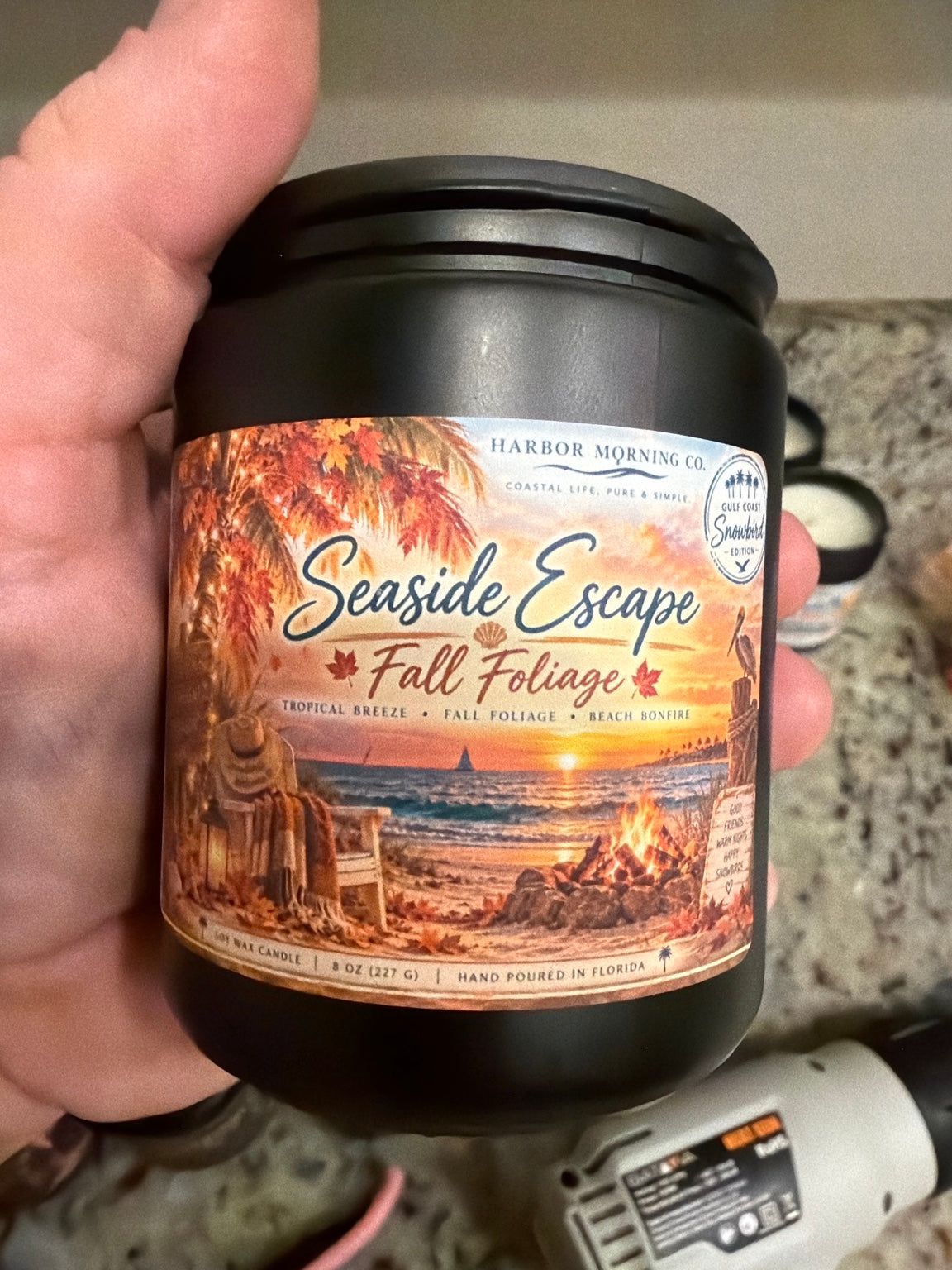 Harbor Morning Co. Seaside Escape Fall Foliage Gulf Coast Snowbird Edition 8 oz soy candle