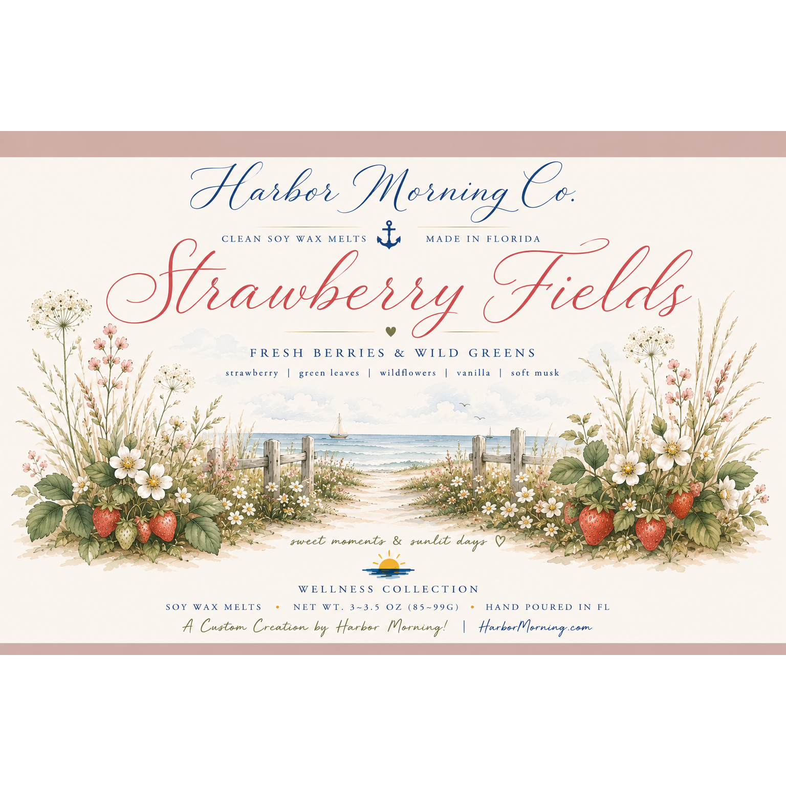 Strawberry Fields scented wax melts by Harbor Morning Co.