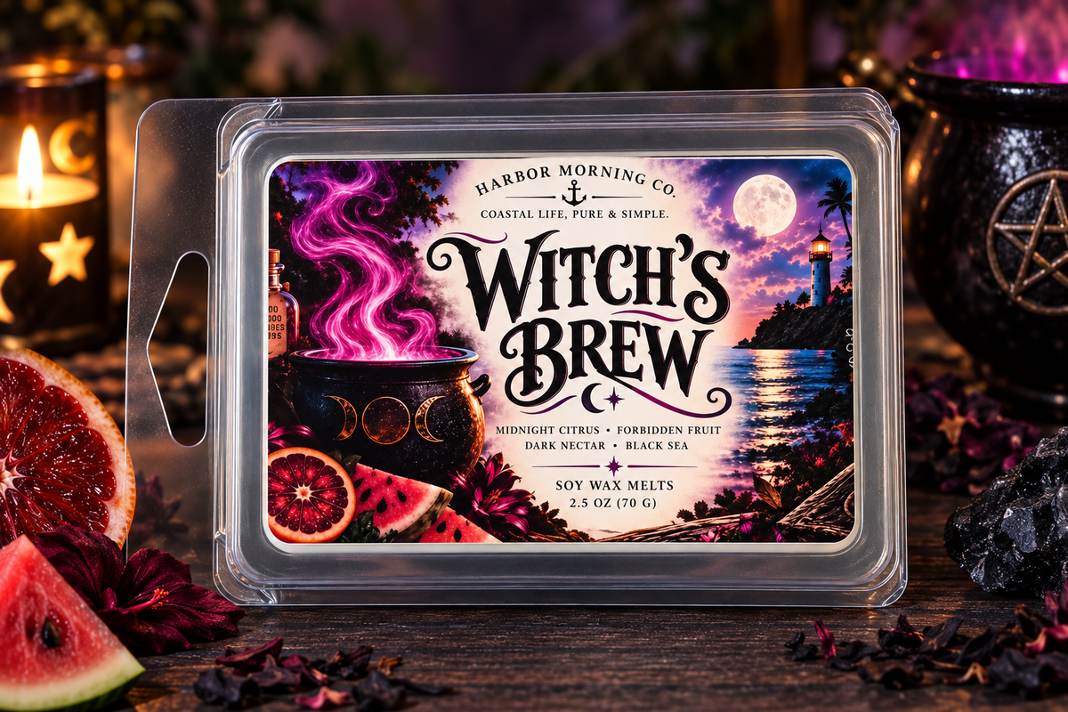 Witch's Brew wax melts in a coastal witch setting